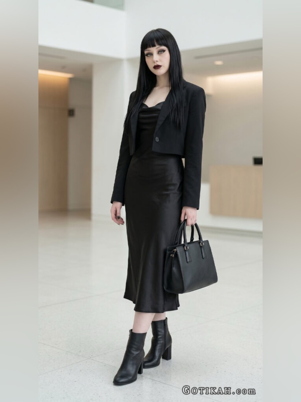 A. Byer California Vtg 80s 90s goth size 5 black satin A line midi skirt